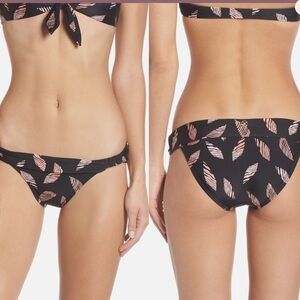 Vix Black Bikini Bottom with Peach Leaf Print